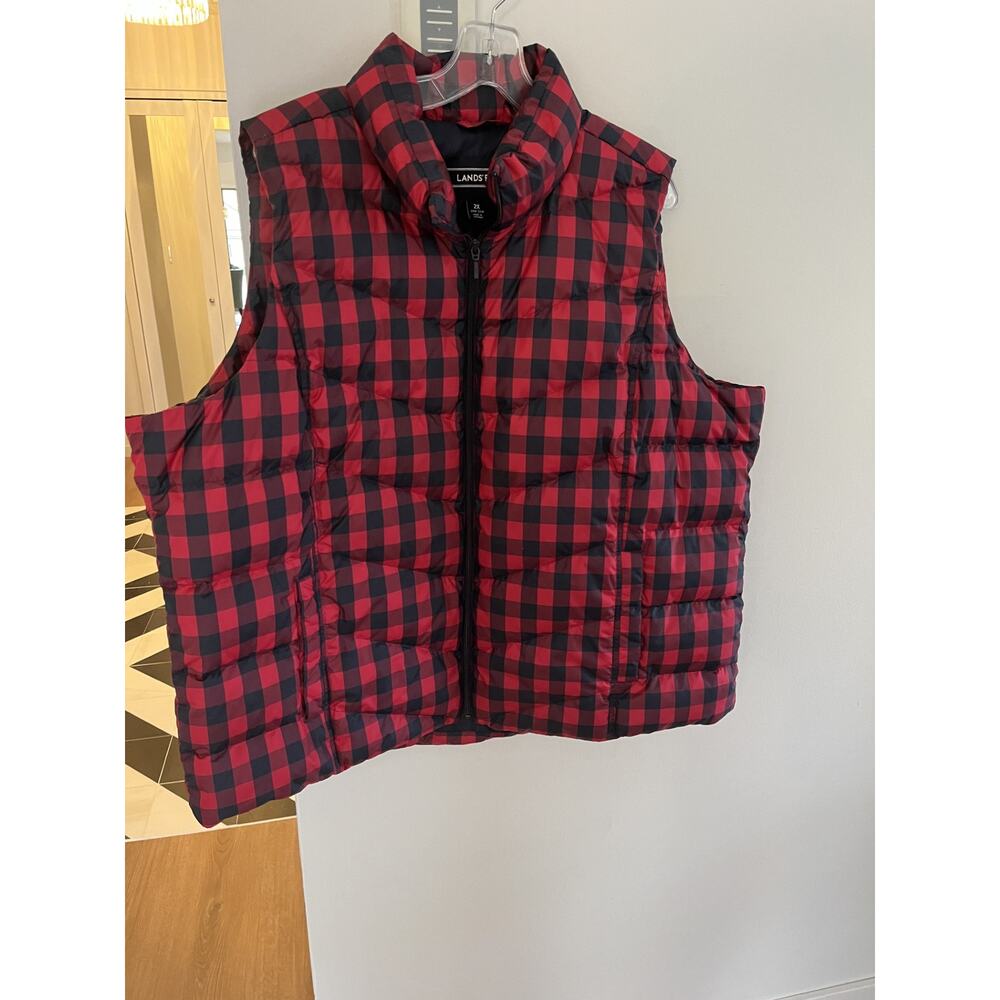 Lands End Womens 2X 20W-22 Puffer Vest Buffalo Print Gorpcore Preppy Oudoors